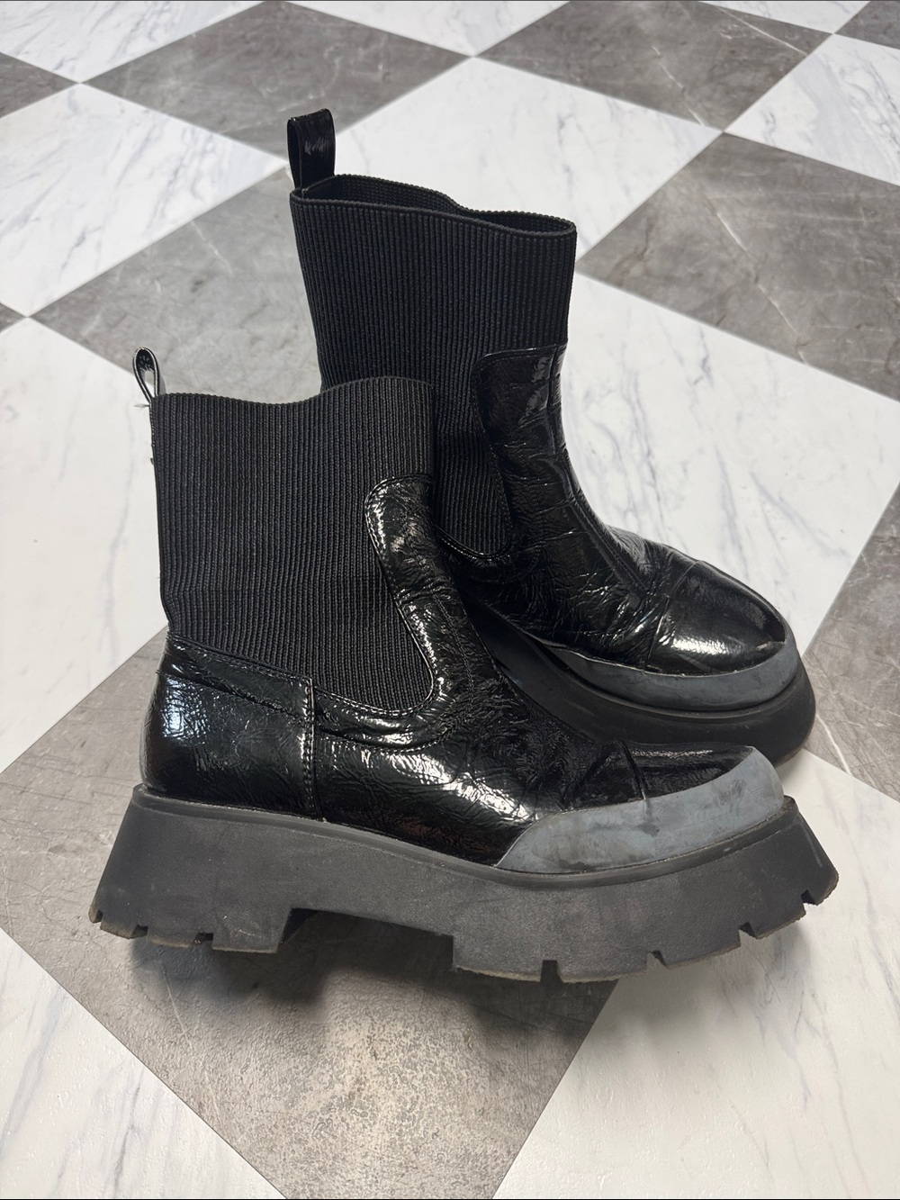 Circus by Sam Edelman Black Patent Platform Chelsea Sock Boots